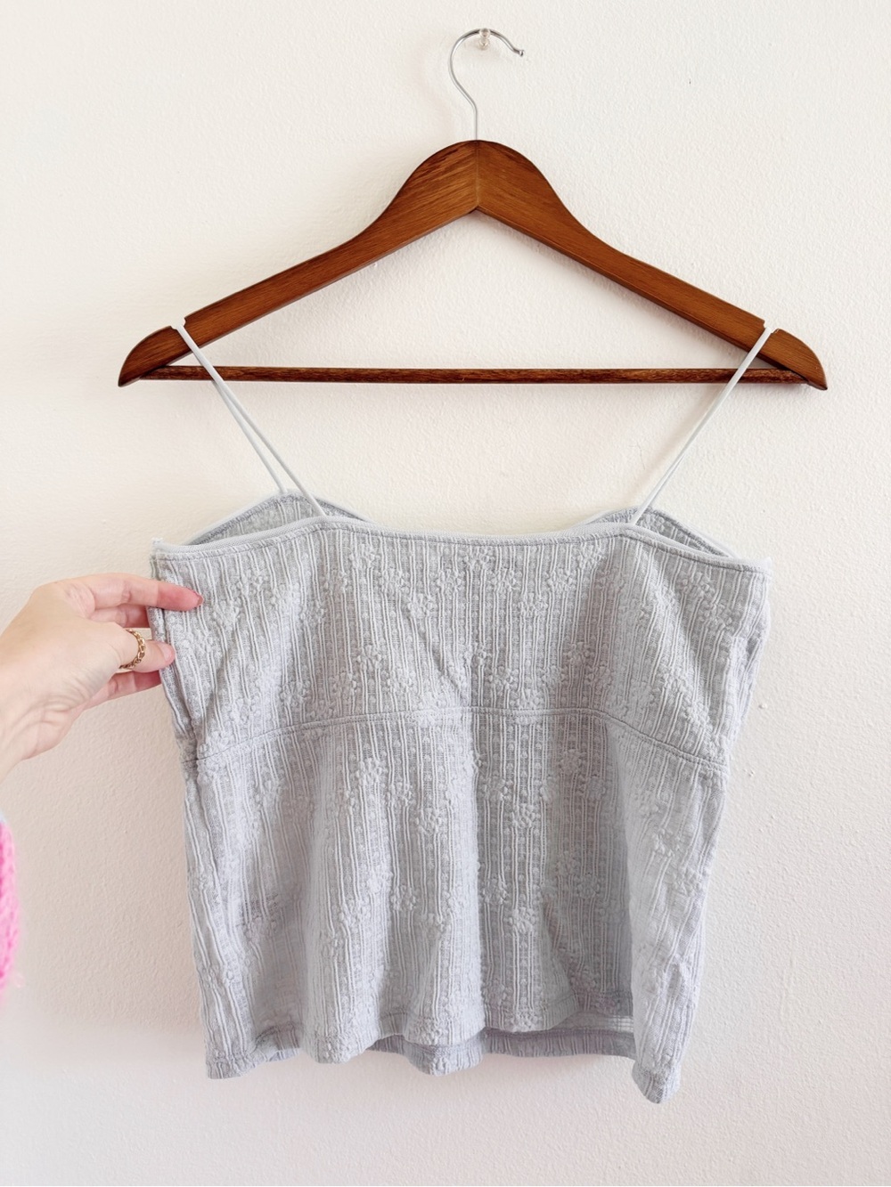American Eagle Outfitters Light Blue Gray Textured Spaghetti Strap Tank Top larg - Picture 3 of 3